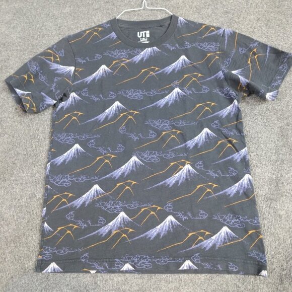 Uniqlo Hokusai T-shirt XS Blue All Over Print Mount Fuji Unisex Fit - Picture 1 of 6